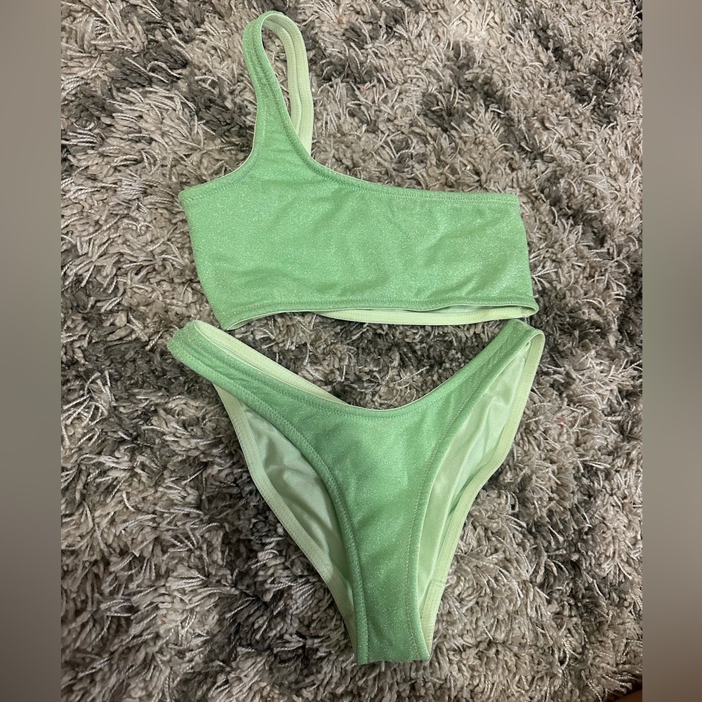 Triangl Melrose Green Sparkle One Shoulder Swimsuit